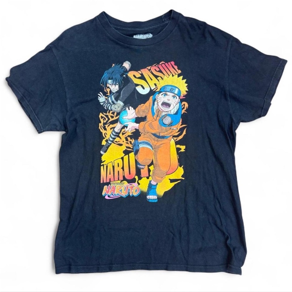 Vintage Style Naruto & Sasuke Graphic T-Shirt | Faded Black | Medium